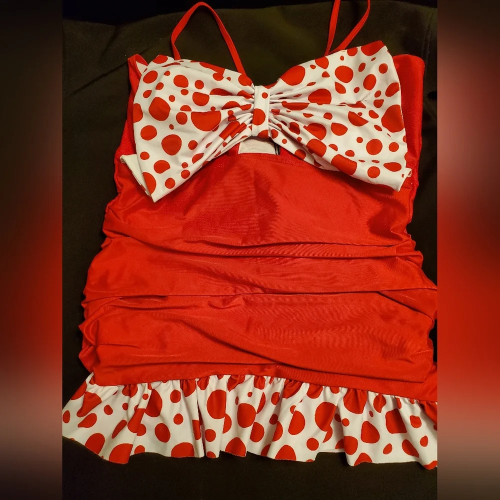 NWT red and white 2 piece retro swimsuit - Picture 2 of 6
